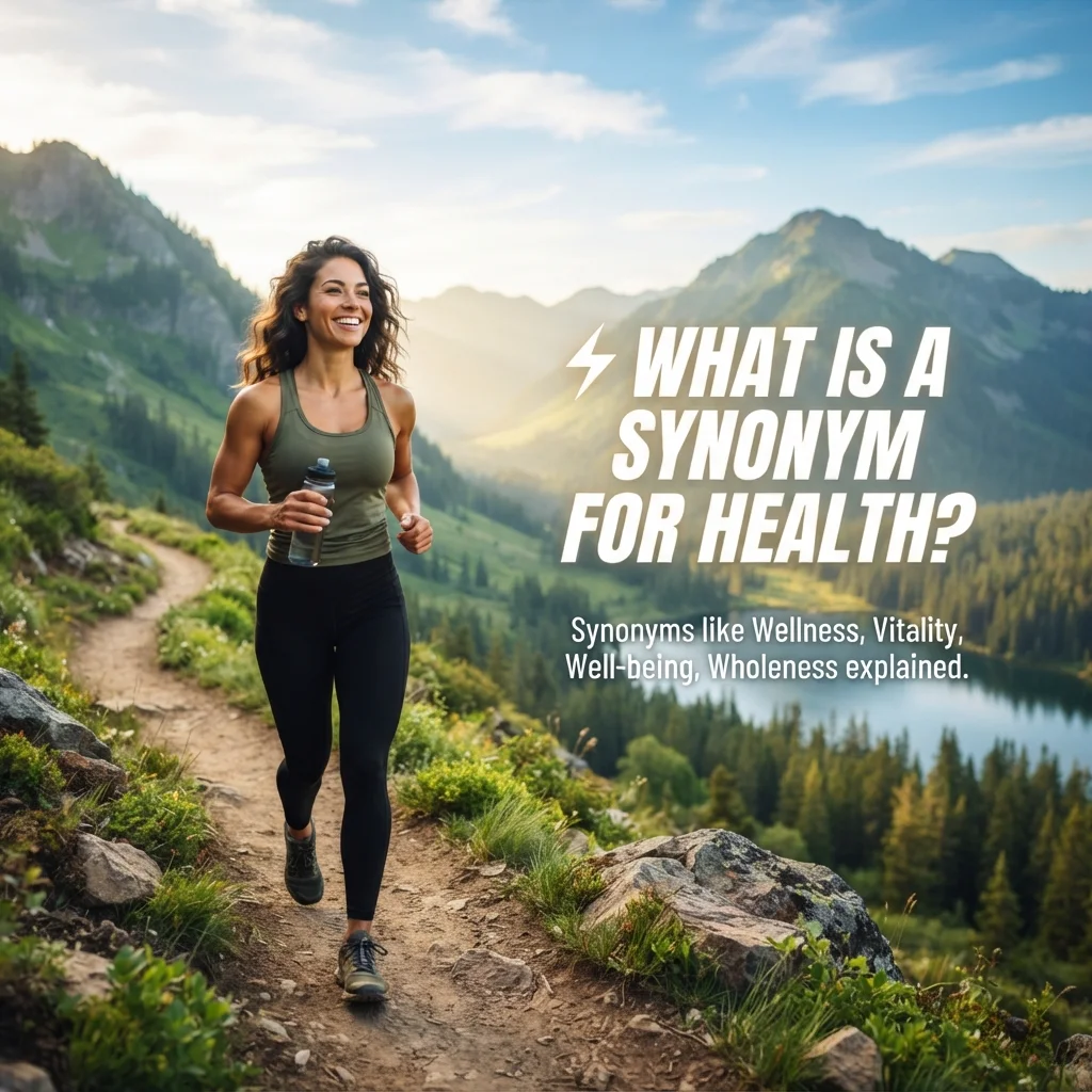 What is a synonym for health with related words such as wellness, well-being, and fitness
